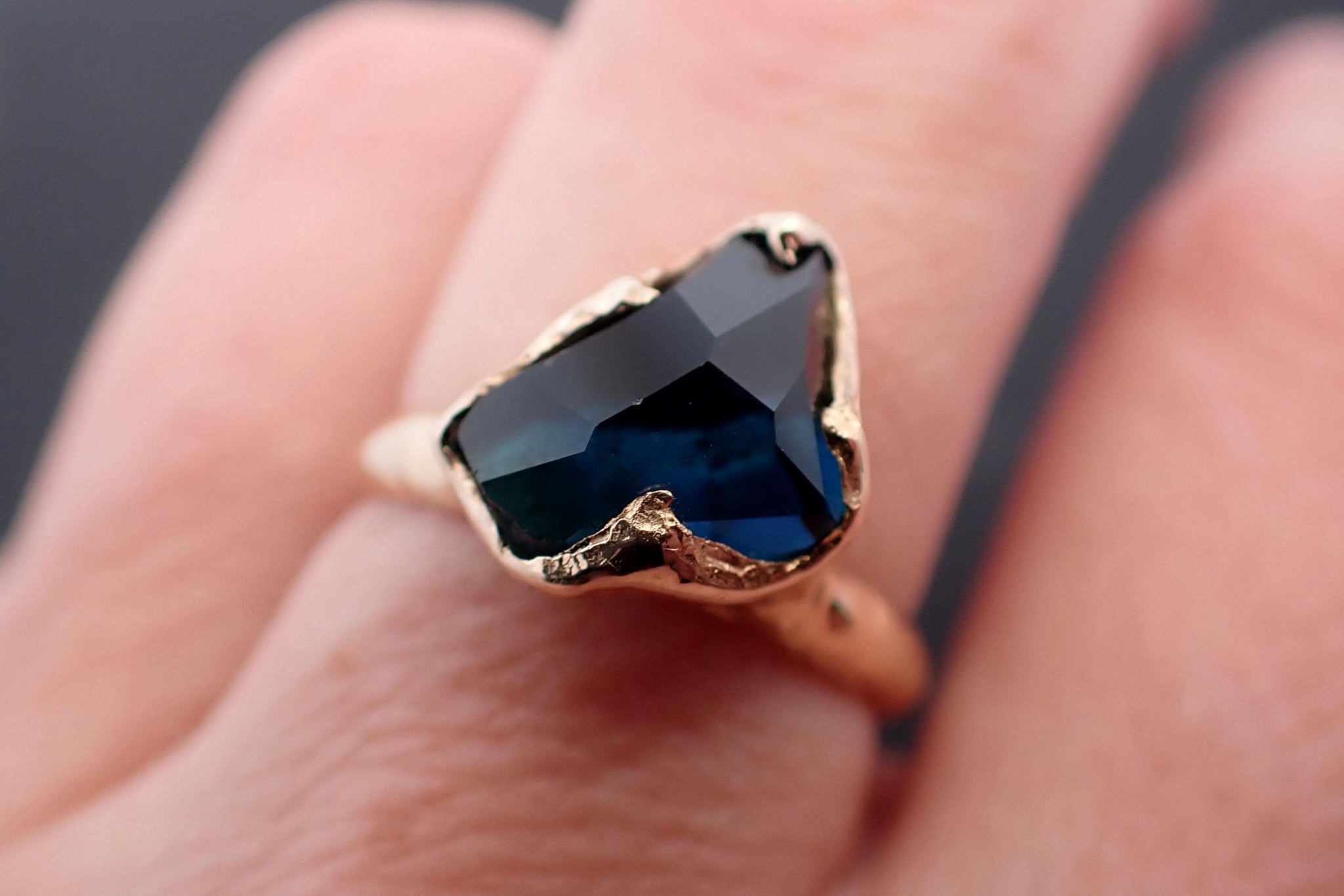 Partially faceted Solitaire blue Tourmaline 14k Gold Engagement Ring One Of a Kind Gemstone Ring byAngeline 3539