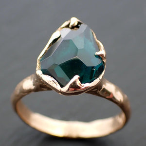 Partially faceted Solitaire green Tourmaline 14k Gold Engagement Ring One Of a Kind Gemstone Ring byAngeline 3541