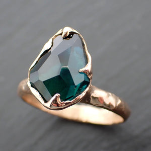 Partially faceted Solitaire green Tourmaline 14k Gold Engagement Ring One Of a Kind Gemstone Ring byAngeline 3541