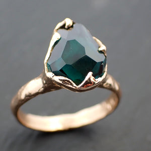 Partially faceted Solitaire green Tourmaline 14k Gold Engagement Ring One Of a Kind Gemstone Ring byAngeline 3541