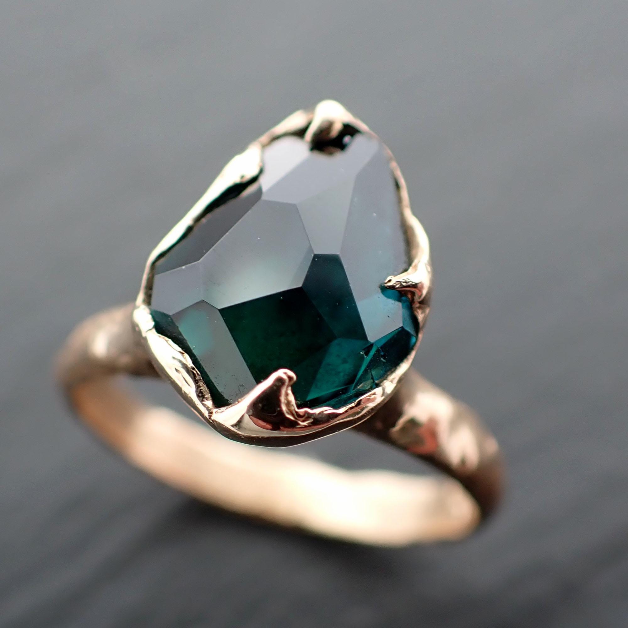 Partially faceted Solitaire green Tourmaline 14k Gold Engagement Ring One Of a Kind Gemstone Ring byAngeline 3541