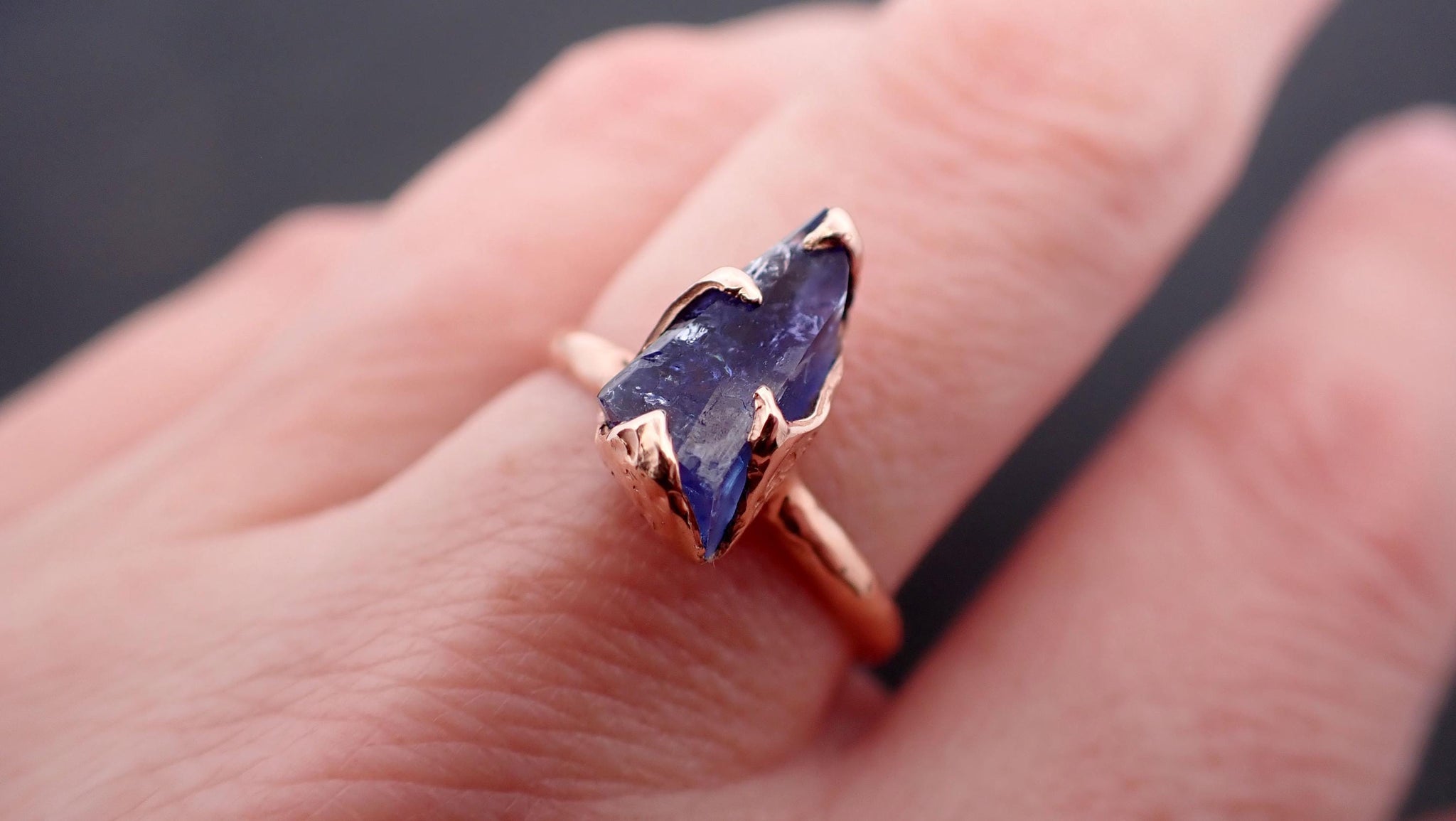 Raw Tanzanite Crystal Solitaire 14k recycled Rose Gold Ring Gemstone cocktail statement byAngeline 3543