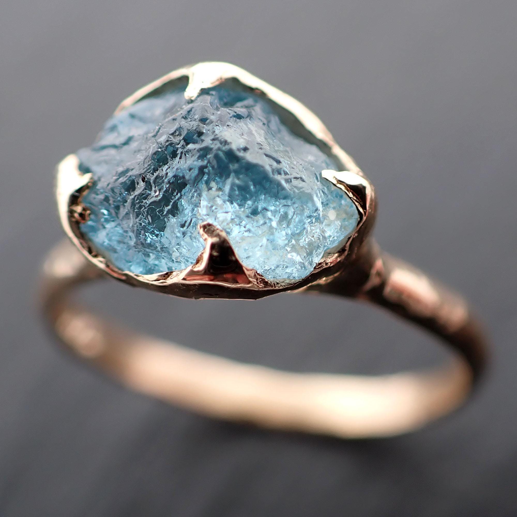 Raw uncut Aquamarine Solitaire Rose Gold Ring Custom One Of a Kind Gemstone Ring Bespoke byAngeline 3544