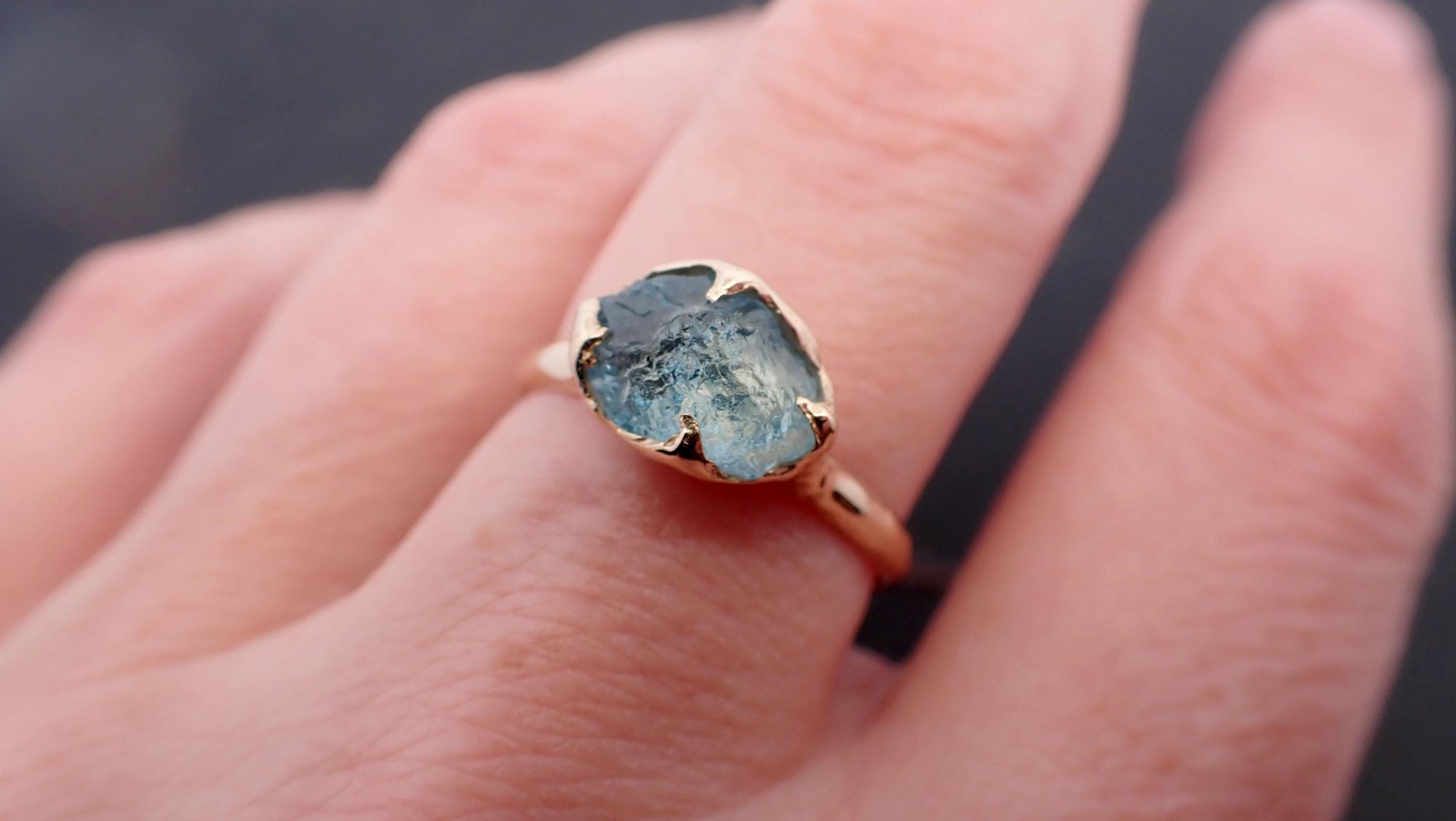 Raw uncut Aquamarine Solitaire Rose Gold Ring Custom One Of a Kind Gemstone Ring Bespoke byAngeline 3544