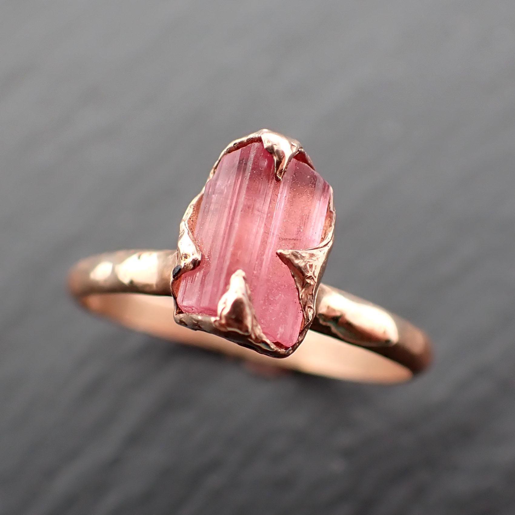 Raw pink Tourmaline Gold Ring Rough Uncut Gemstone tourmaline recycled 14k stacking cocktail statement byAngeline 3545