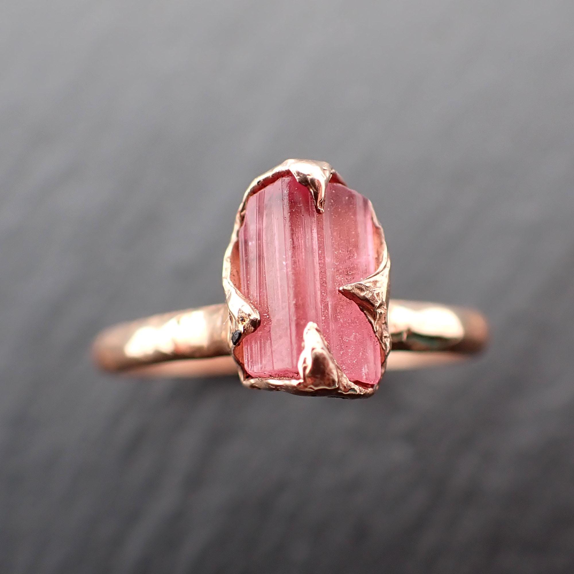 Raw pink Tourmaline Gold Ring Rough Uncut Gemstone tourmaline recycled 14k stacking cocktail statement byAngeline 3545