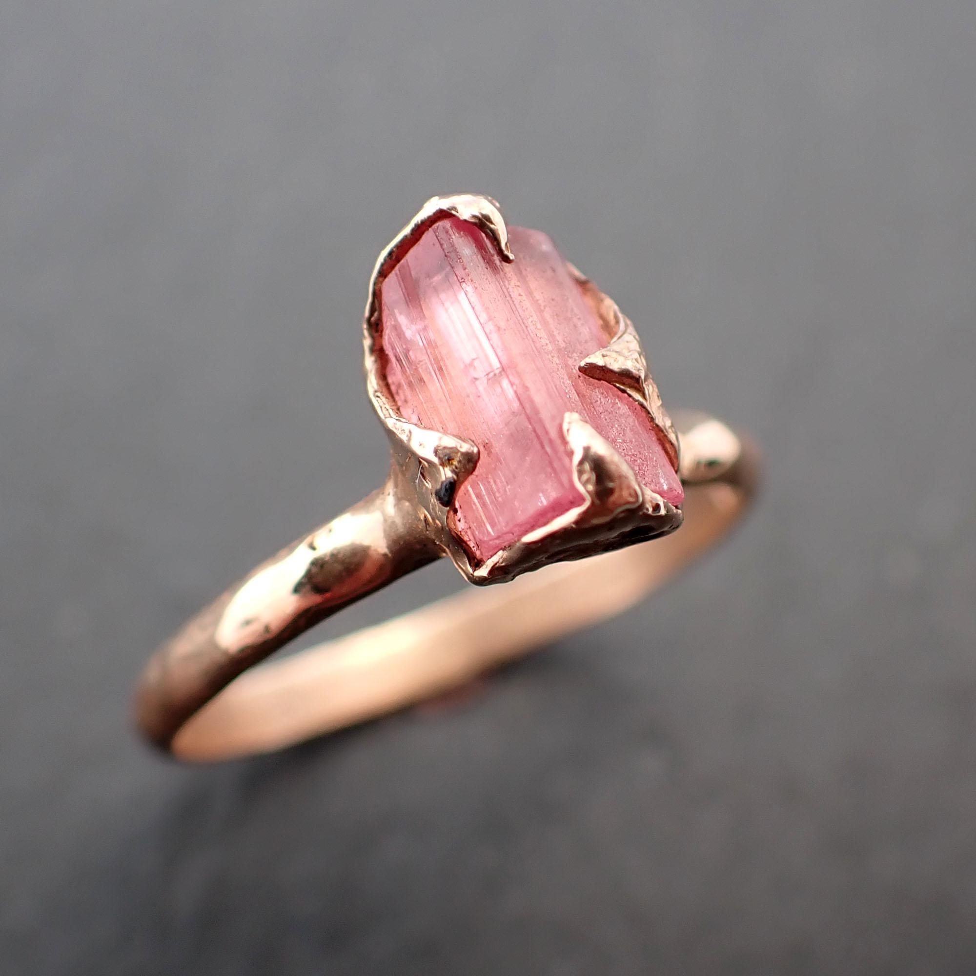 Raw pink Tourmaline Gold Ring Rough Uncut Gemstone tourmaline recycled 14k stacking cocktail statement byAngeline 3545