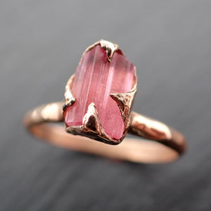 Raw pink Tourmaline Gold Ring Rough Uncut Gemstone tourmaline recycled 14k stacking cocktail statement byAngeline 3545