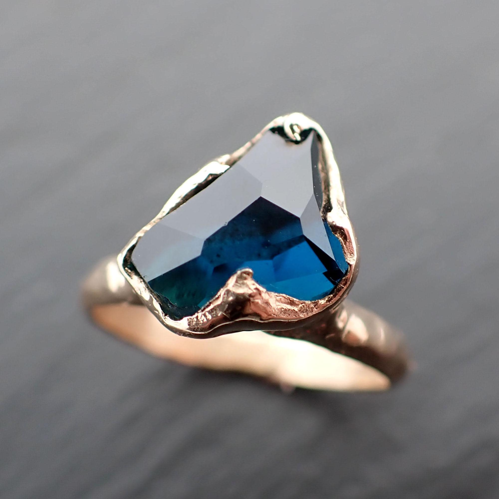 Partially faceted Solitaire blue Tourmaline 14k Gold Engagement Ring One Of a Kind Gemstone Ring byAngeline 3539