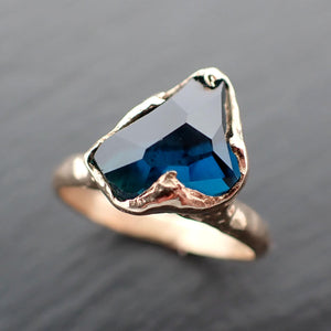 Partially faceted Solitaire blue Tourmaline 14k Gold Engagement Ring One Of a Kind Gemstone Ring byAngeline 3539