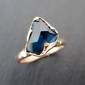 Partially faceted Solitaire blue Tourmaline 14k Gold Engagement Ring One Of a Kind Gemstone Ring byAngeline 3539