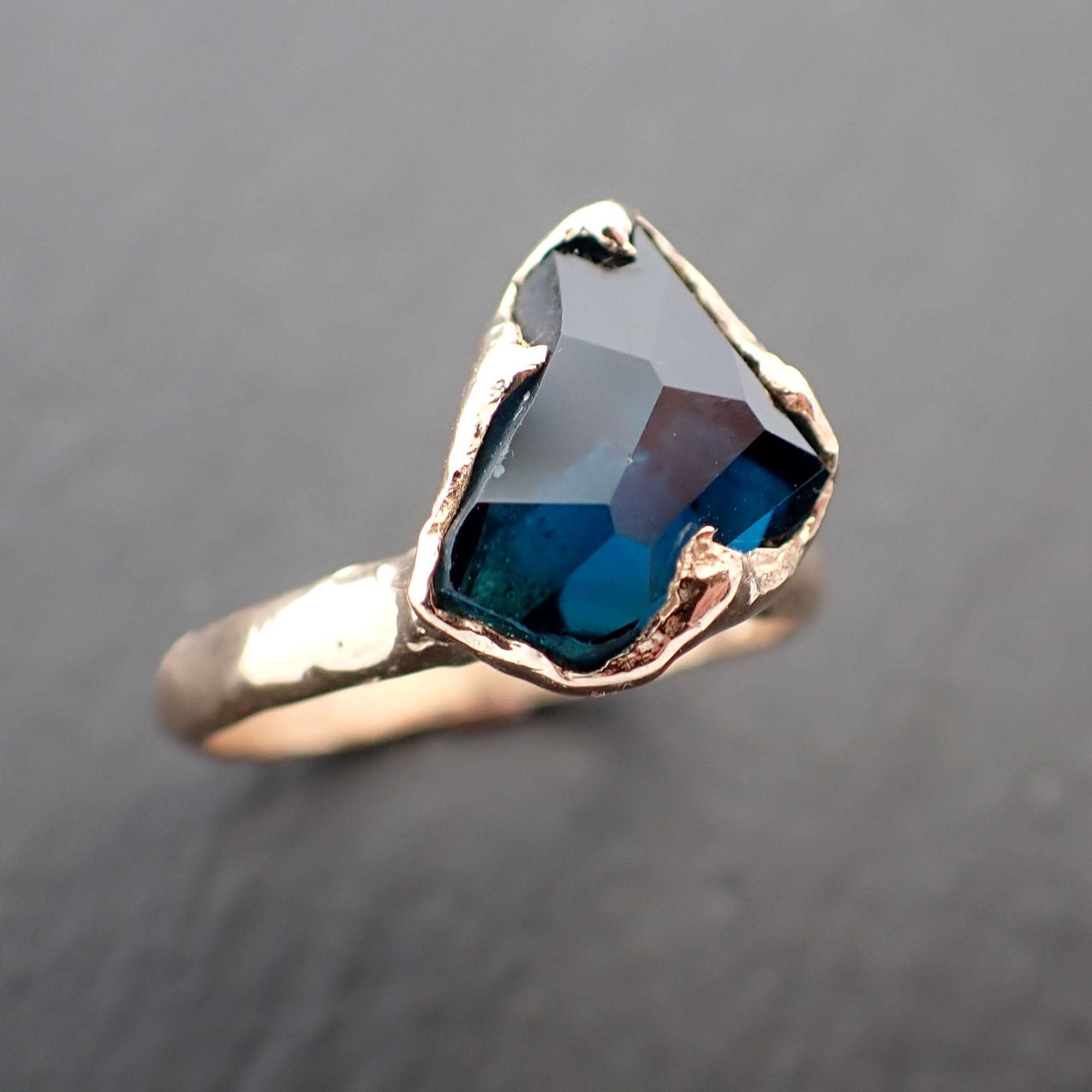 Partially faceted Solitaire blue Tourmaline 14k Gold Engagement Ring One Of a Kind Gemstone Ring byAngeline 3539