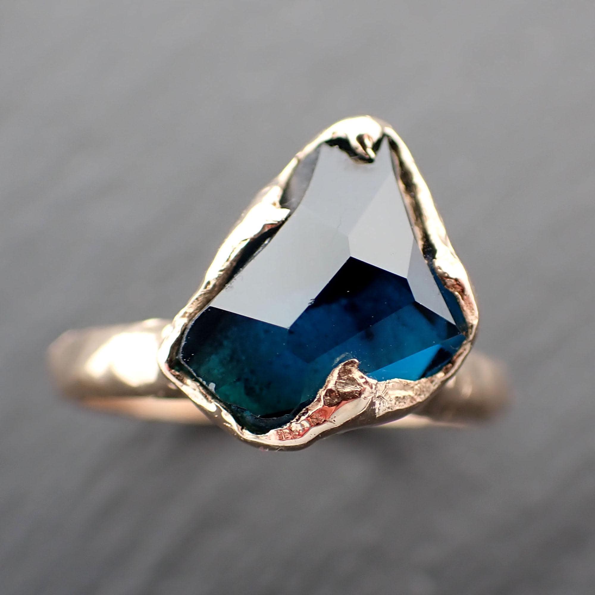 Partially faceted Solitaire blue Tourmaline 14k Gold Engagement Ring One Of a Kind Gemstone Ring byAngeline 3539