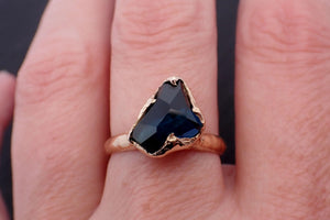 Partially faceted Solitaire blue Tourmaline 14k Gold Engagement Ring One Of a Kind Gemstone Ring byAngeline 3539