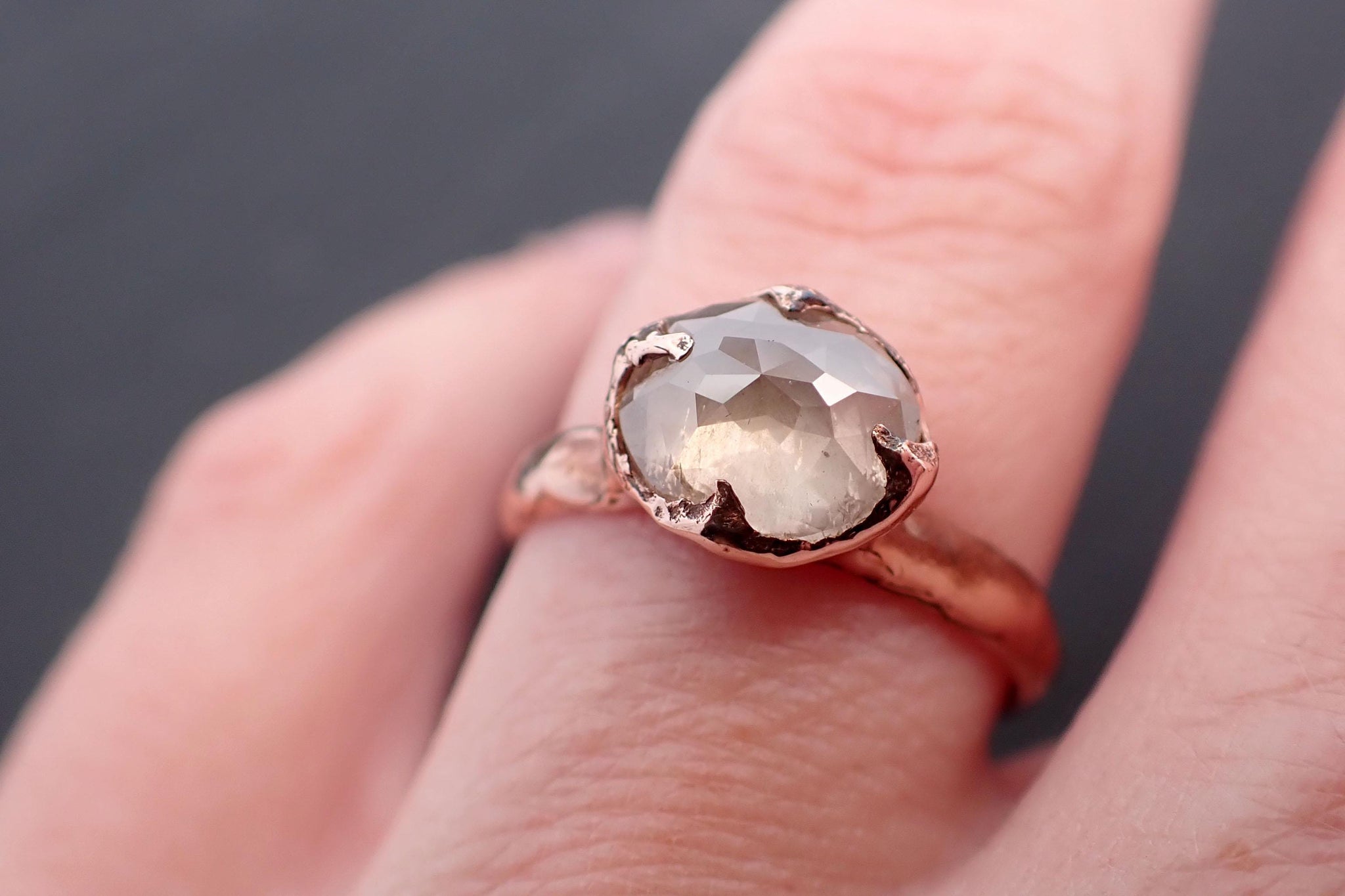 Faceted Fancy cut white Diamond Solitaire Engagement 14k Rose Gold Wedding Ring byAngeline 3540