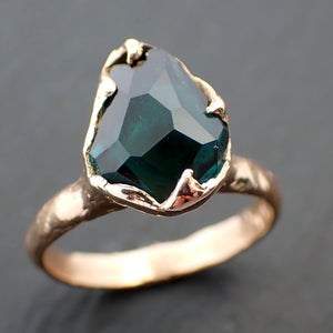 Partially faceted Solitaire green Tourmaline 14k Gold Engagement Ring One Of a Kind Gemstone Ring byAngeline 3541