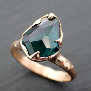 Partially faceted Solitaire green Tourmaline 14k Gold Engagement Ring One Of a Kind Gemstone Ring byAngeline 3541