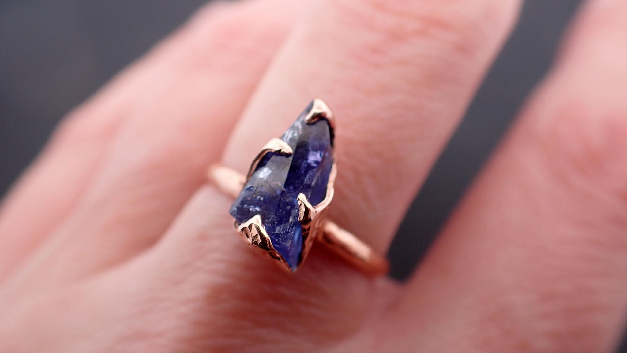 Raw Tanzanite Crystal Solitaire 14k recycled Rose Gold Ring Gemstone cocktail statement byAngeline 3543