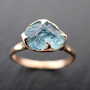 Raw uncut Aquamarine Solitaire Rose Gold Ring Custom One Of a Kind Gemstone Ring Bespoke byAngeline 3544