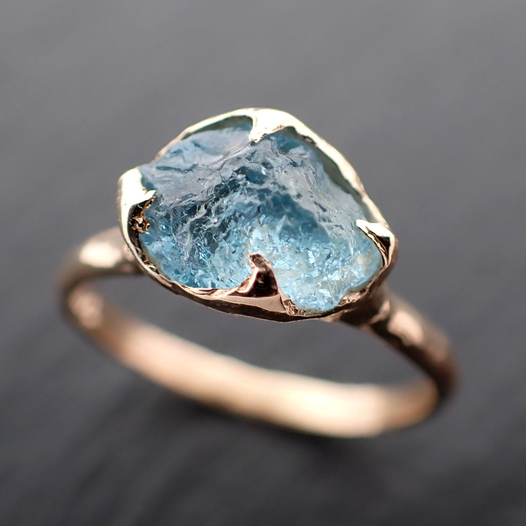 Raw uncut Aquamarine Solitaire Rose Gold Ring Custom One Of a Kind Gemstone Ring Bespoke byAngeline 3544