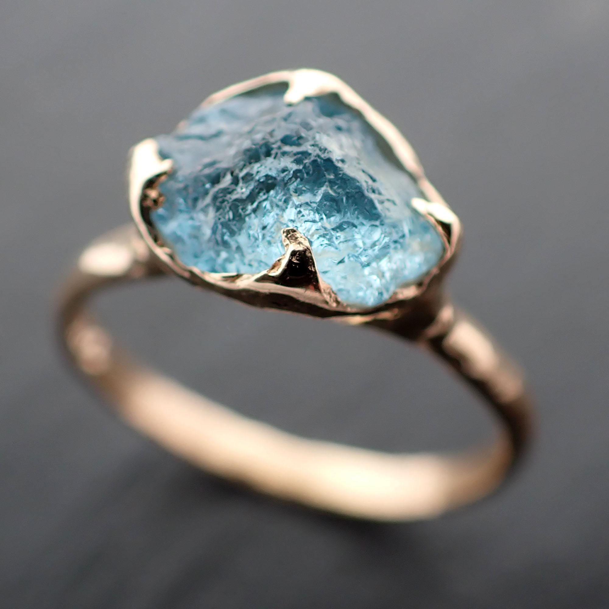 Raw uncut Aquamarine Solitaire Rose Gold Ring Custom One Of a Kind Gemstone Ring Bespoke byAngeline 3544