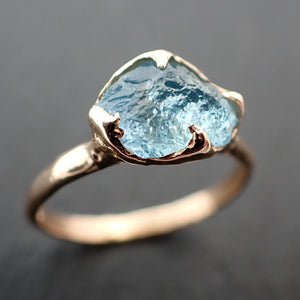 Raw uncut Aquamarine Solitaire Rose Gold Ring Custom One Of a Kind Gemstone Ring Bespoke byAngeline 3544