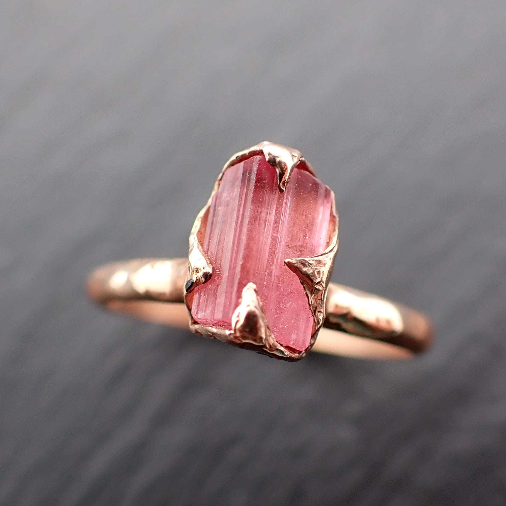 Raw pink Tourmaline Gold Ring Rough Uncut Gemstone tourmaline recycled 14k stacking cocktail statement byAngeline 3545