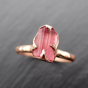 Raw pink Tourmaline Gold Ring Rough Uncut Gemstone tourmaline recycled 14k stacking cocktail statement byAngeline 3545