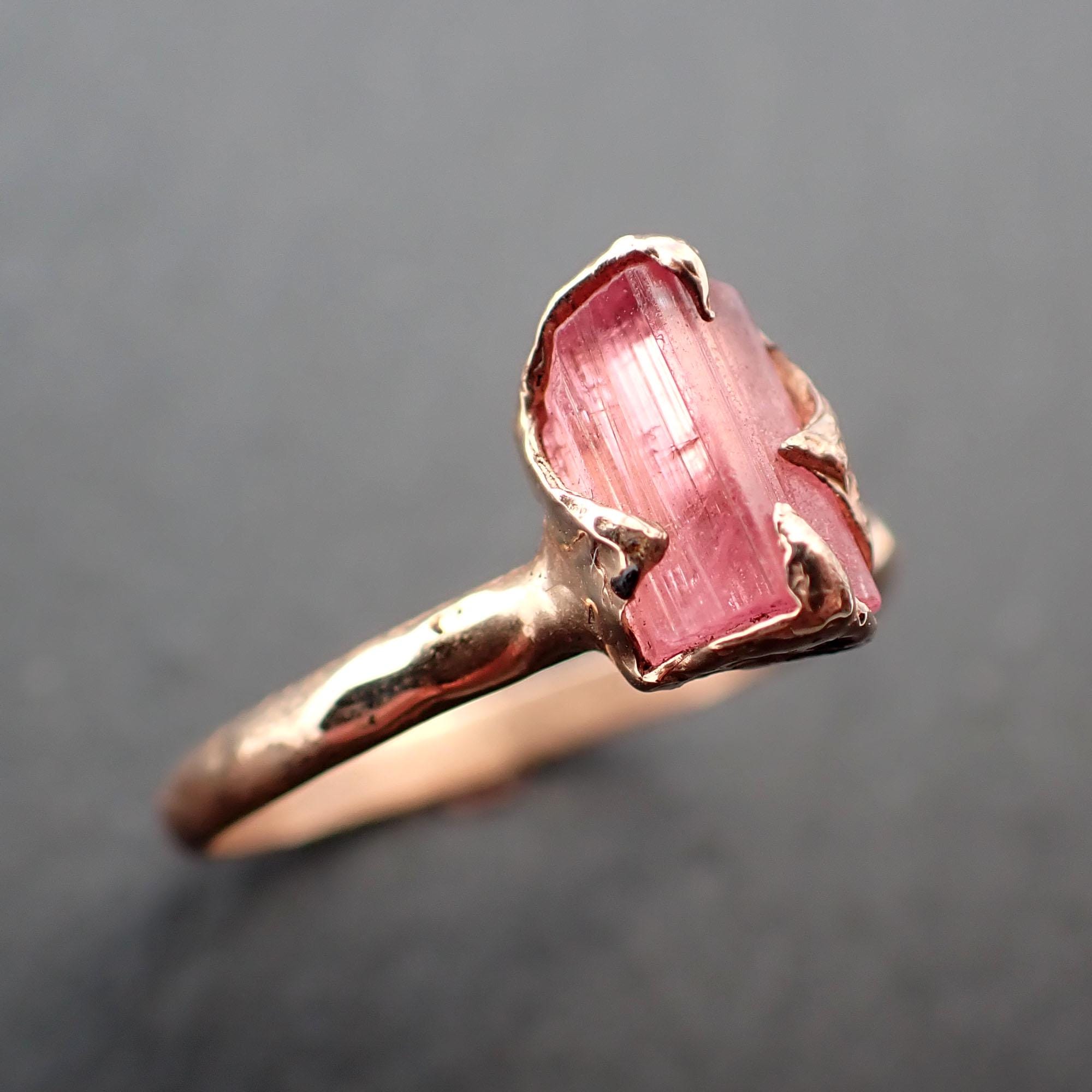 Raw pink Tourmaline Gold Ring Rough Uncut Gemstone tourmaline recycled 14k stacking cocktail statement byAngeline 3545