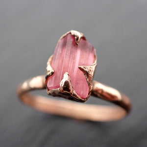 Raw pink Tourmaline Gold Ring Rough Uncut Gemstone tourmaline recycled 14k stacking cocktail statement byAngeline 3545