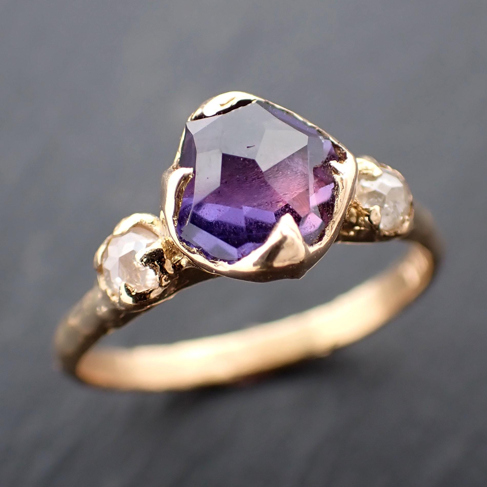 Partially faceted purple Sapphire and fancy Diamonds 14k White Gold Engagement Wedding Ring Custom Gemstone Ring Multi stone Ring 3548