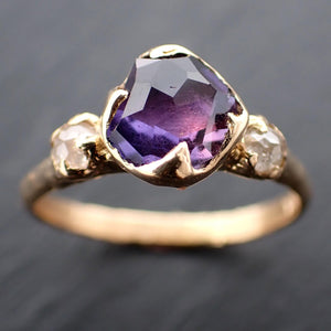 Partially faceted purple Sapphire and fancy Diamonds 14k White Gold Engagement Wedding Ring Custom Gemstone Ring Multi stone Ring 3548