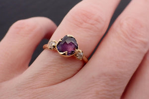 Partially faceted purple Sapphire and fancy Diamonds 14k White Gold Engagement Wedding Ring Custom Gemstone Ring Multi stone Ring 3548