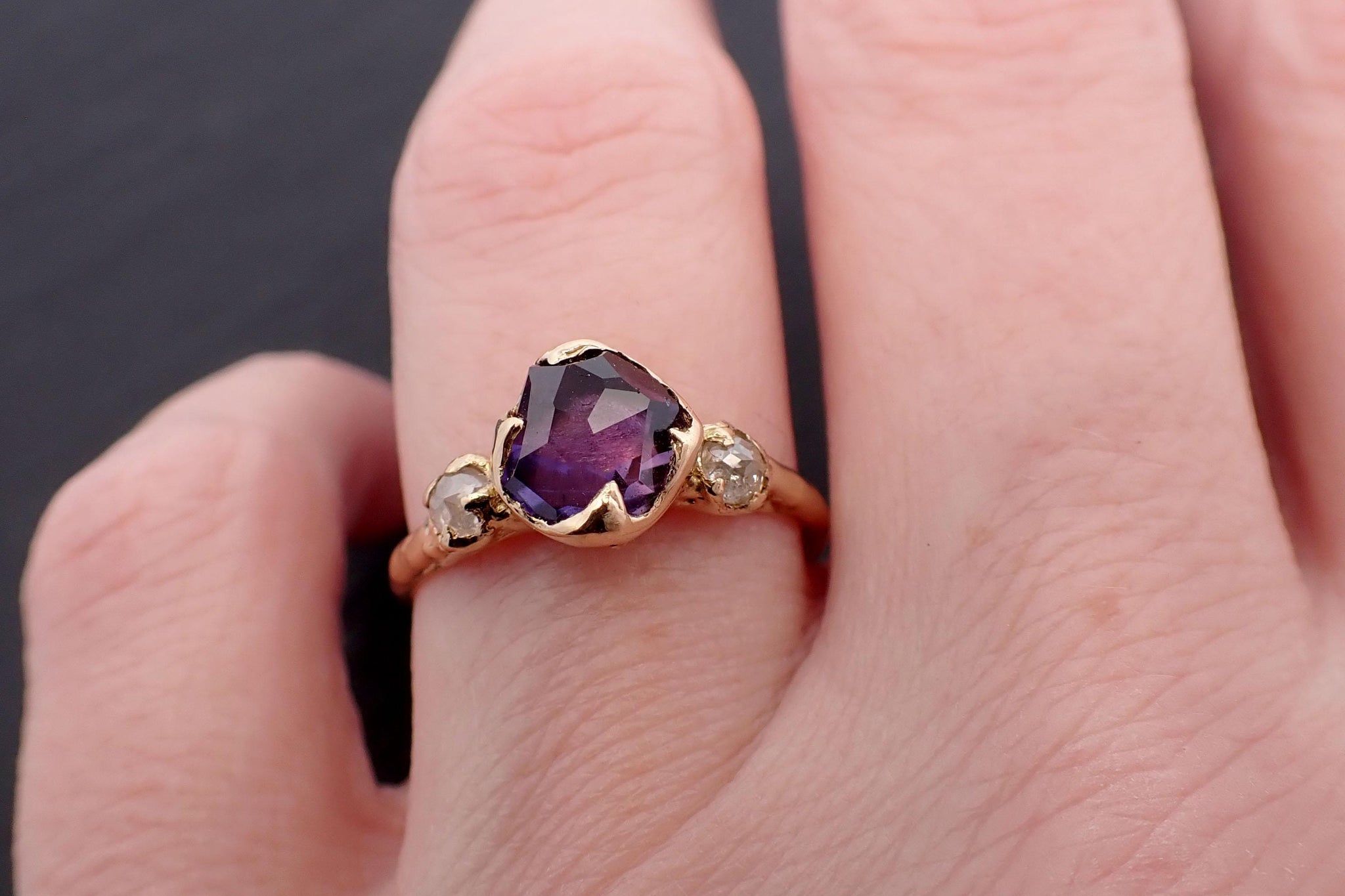 Partially faceted purple Sapphire and fancy Diamonds 14k White Gold Engagement Wedding Ring Custom Gemstone Ring Multi stone Ring 3548