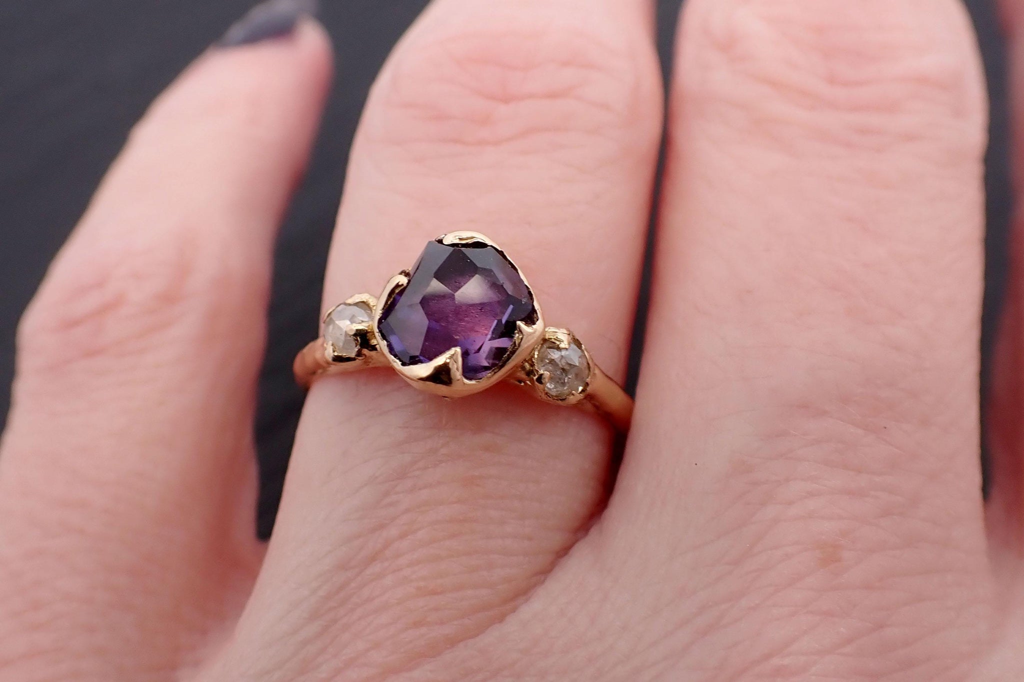 Partially faceted purple Sapphire and fancy Diamonds 14k White Gold Engagement Wedding Ring Custom Gemstone Ring Multi stone Ring 3548