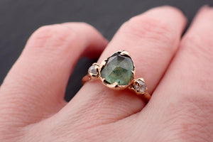 Fancy cut Green Montana Sapphire and diamonds 14k Yellow Gold Engagement Wedding Ring Custom Gemstone Ring Multi stone Ring 3550