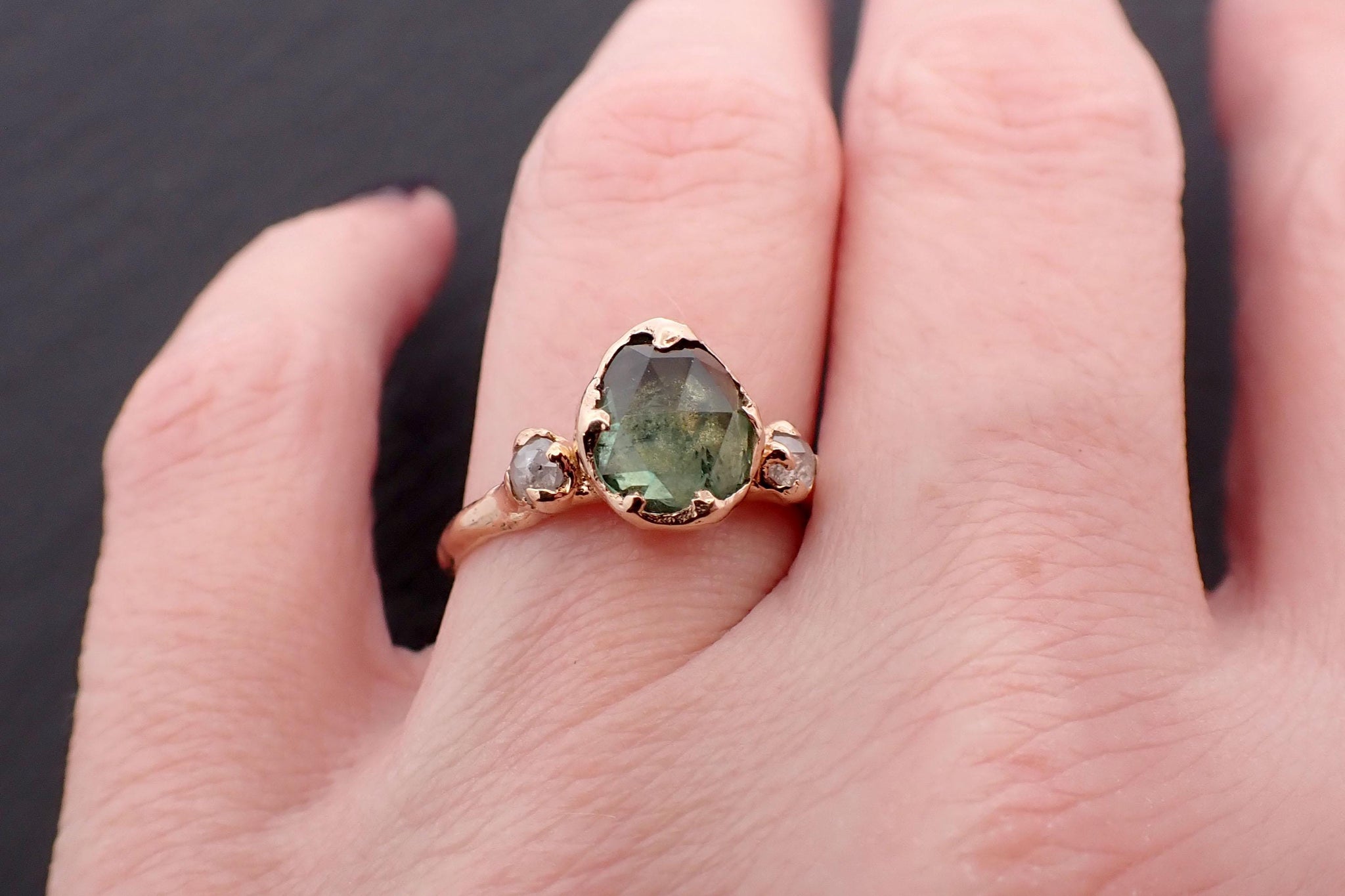 Fancy cut Green Montana Sapphire and diamonds 14k Yellow Gold Engagement Wedding Ring Custom Gemstone Ring Multi stone Ring 3550