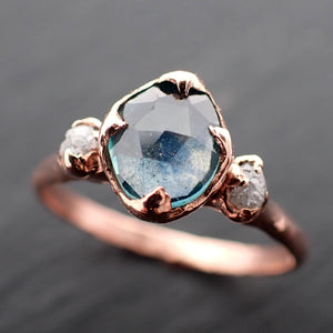 Fancy cut Green Montana Sapphire and diamonds 14k Rose Gold Engagement Wedding Ring Custom Gemstone Ring Multi stone Ring 3551