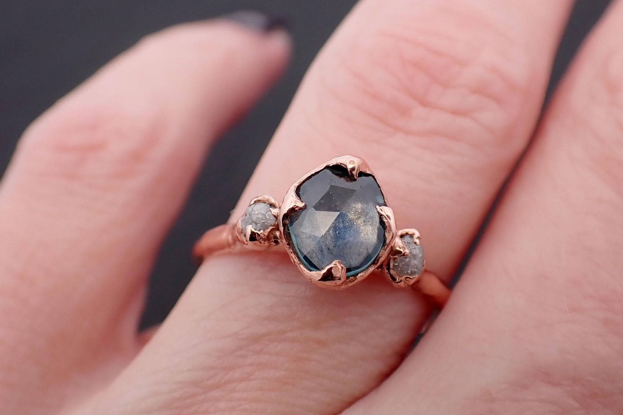 Saved for Berlyn • DO NOT BUY• Blue Montana Sapphire and Diamond Engagement Ring • 14k Rose Gold • Handmade byAngeline 3551