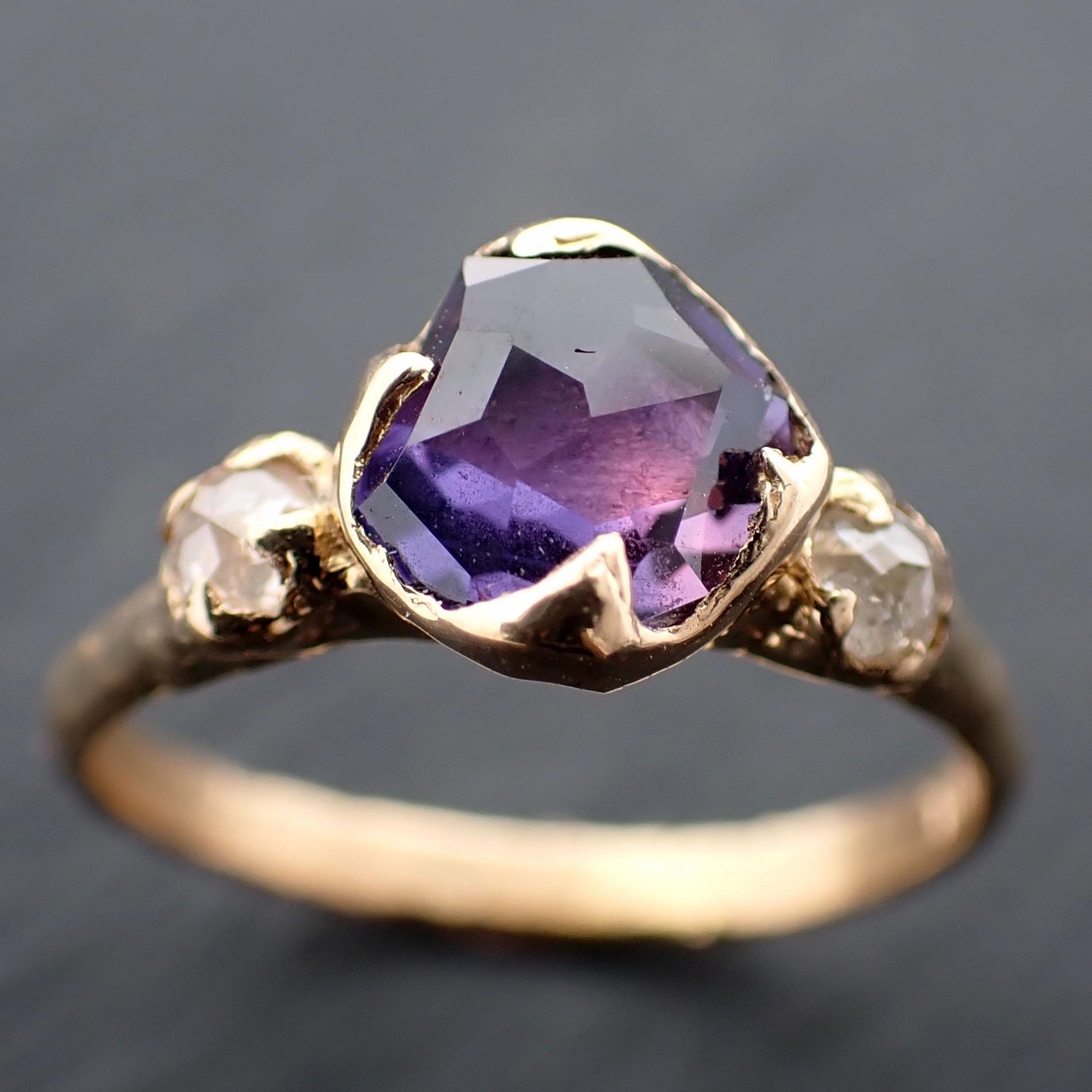 Partially faceted purple Sapphire and fancy Diamonds 14k White Gold Engagement Wedding Ring Custom Gemstone Ring Multi stone Ring 3548