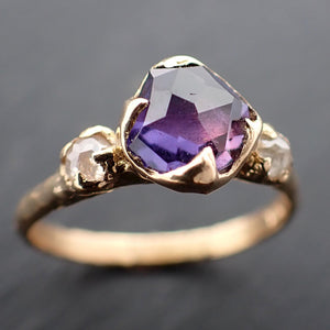 Partially faceted purple Sapphire and fancy Diamonds 14k White Gold Engagement Wedding Ring Custom Gemstone Ring Multi stone Ring 3548