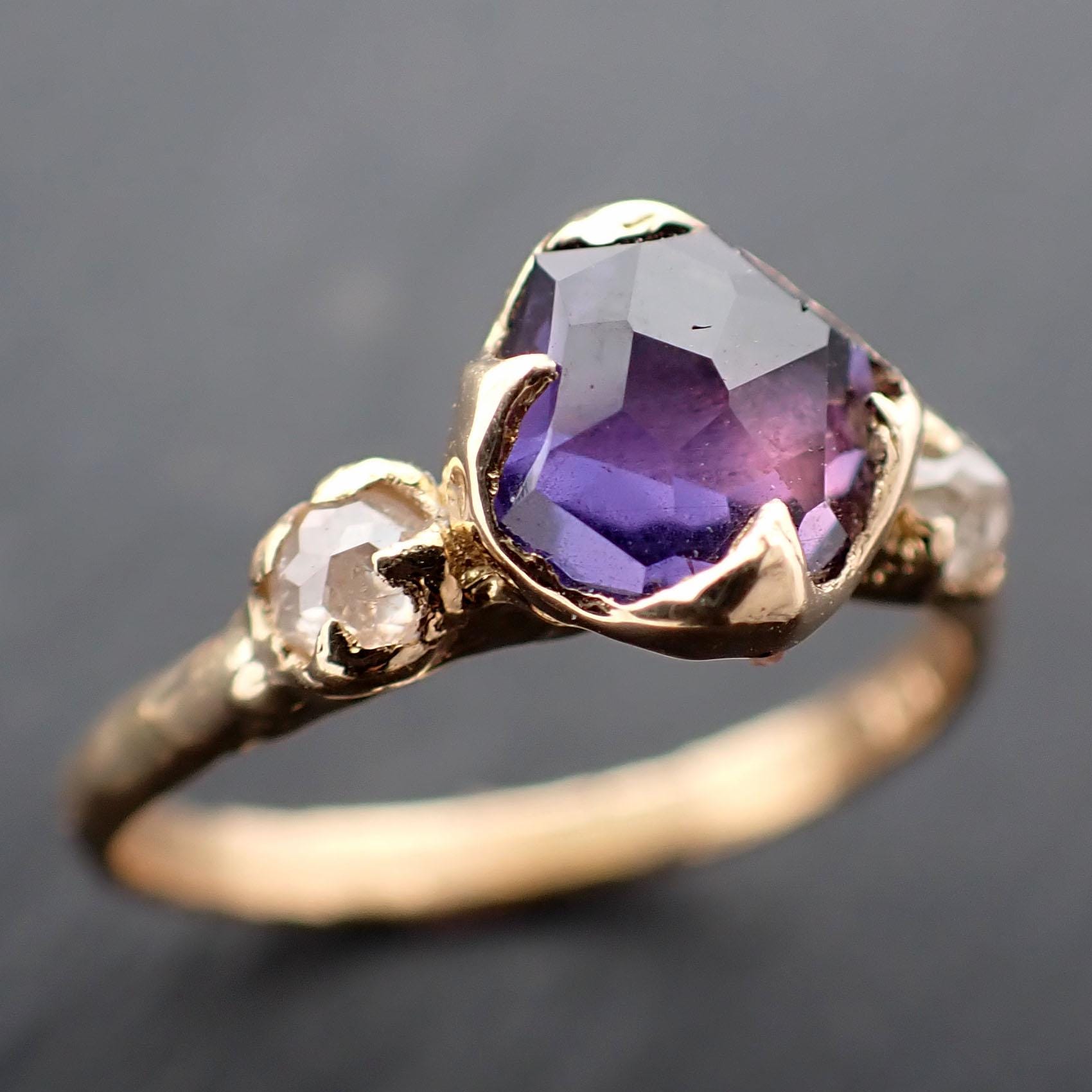 Partially faceted purple Sapphire and fancy Diamonds 14k White Gold Engagement Wedding Ring Custom Gemstone Ring Multi stone Ring 3548