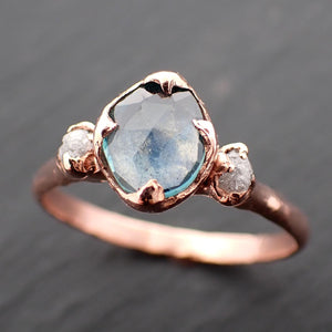 Fancy cut Green Montana Sapphire and diamonds 14k Rose Gold Engagement Wedding Ring Custom Gemstone Ring Multi stone Ring 3551