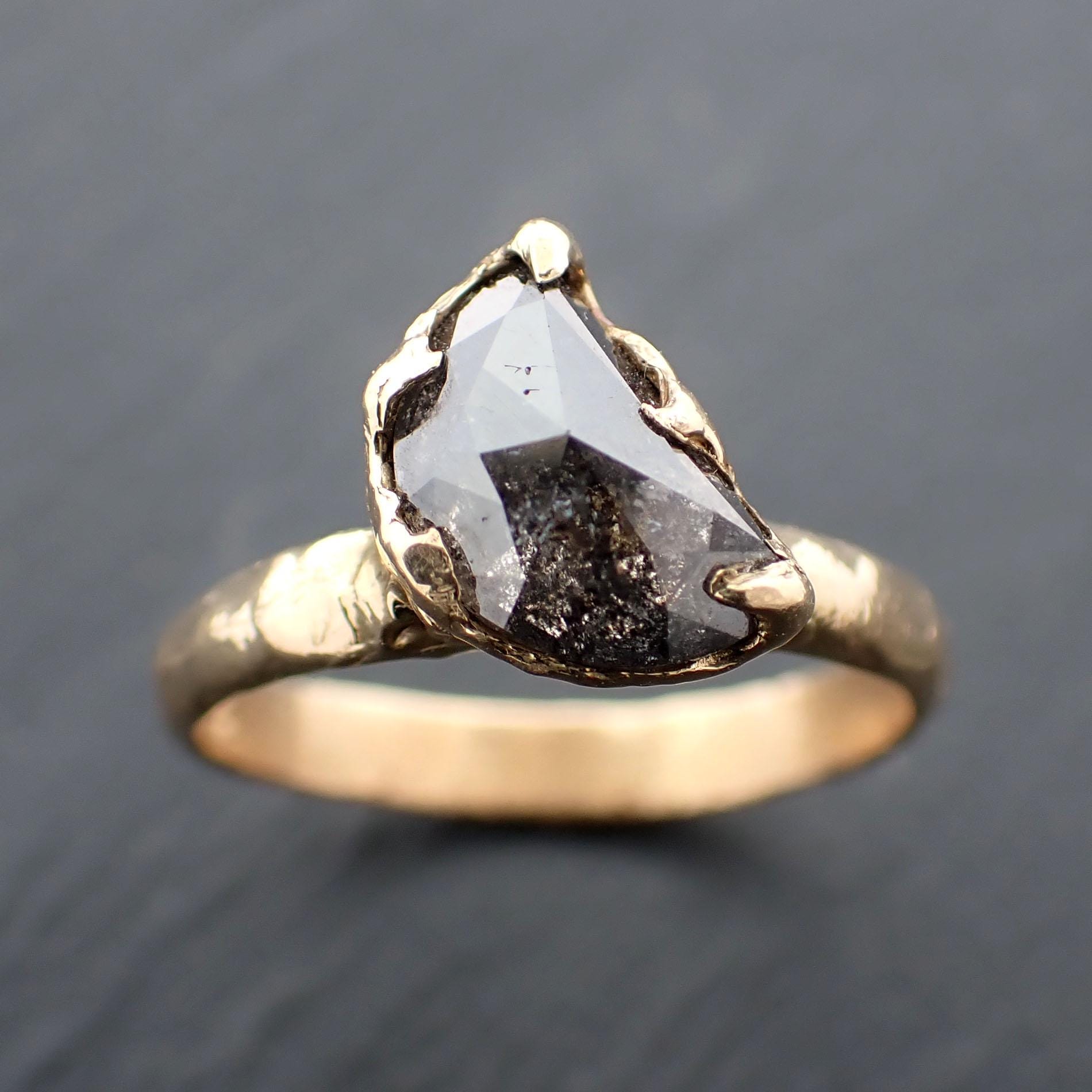 Faceted Fancy cut Salt and pepper Half Moon Diamond Engagement 18k Gold Solitaire Wedding Ring byAngeline 3560