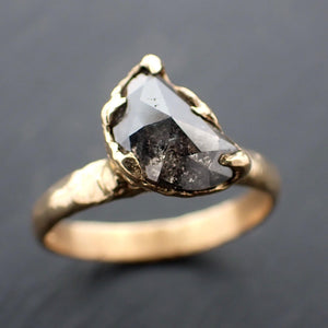 Faceted Fancy cut Salt and pepper Half Moon Diamond Engagement 18k Gold Solitaire Wedding Ring byAngeline 3560