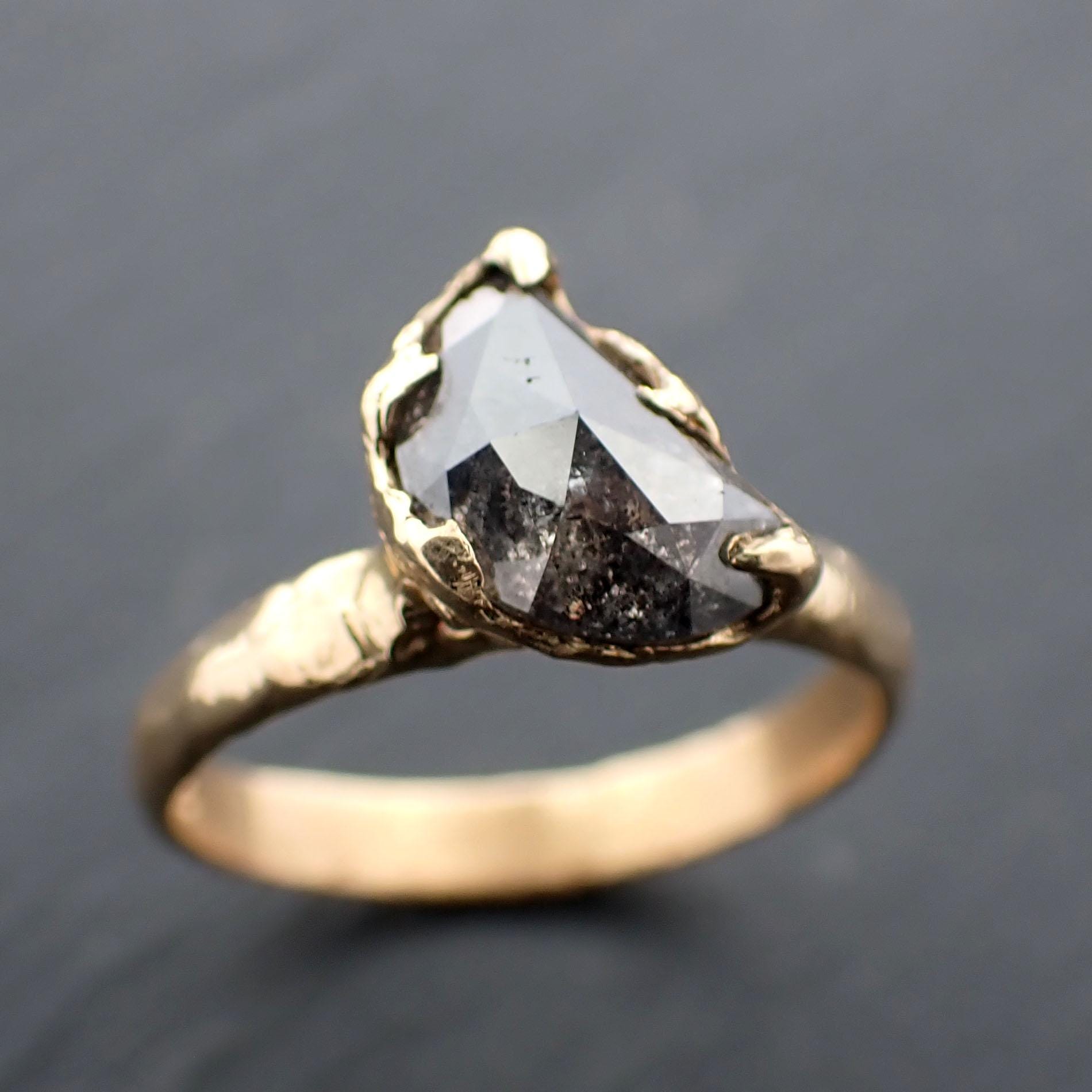 Faceted Fancy cut Salt and pepper Half Moon Diamond Engagement 18k Gold Solitaire Wedding Ring byAngeline 3560