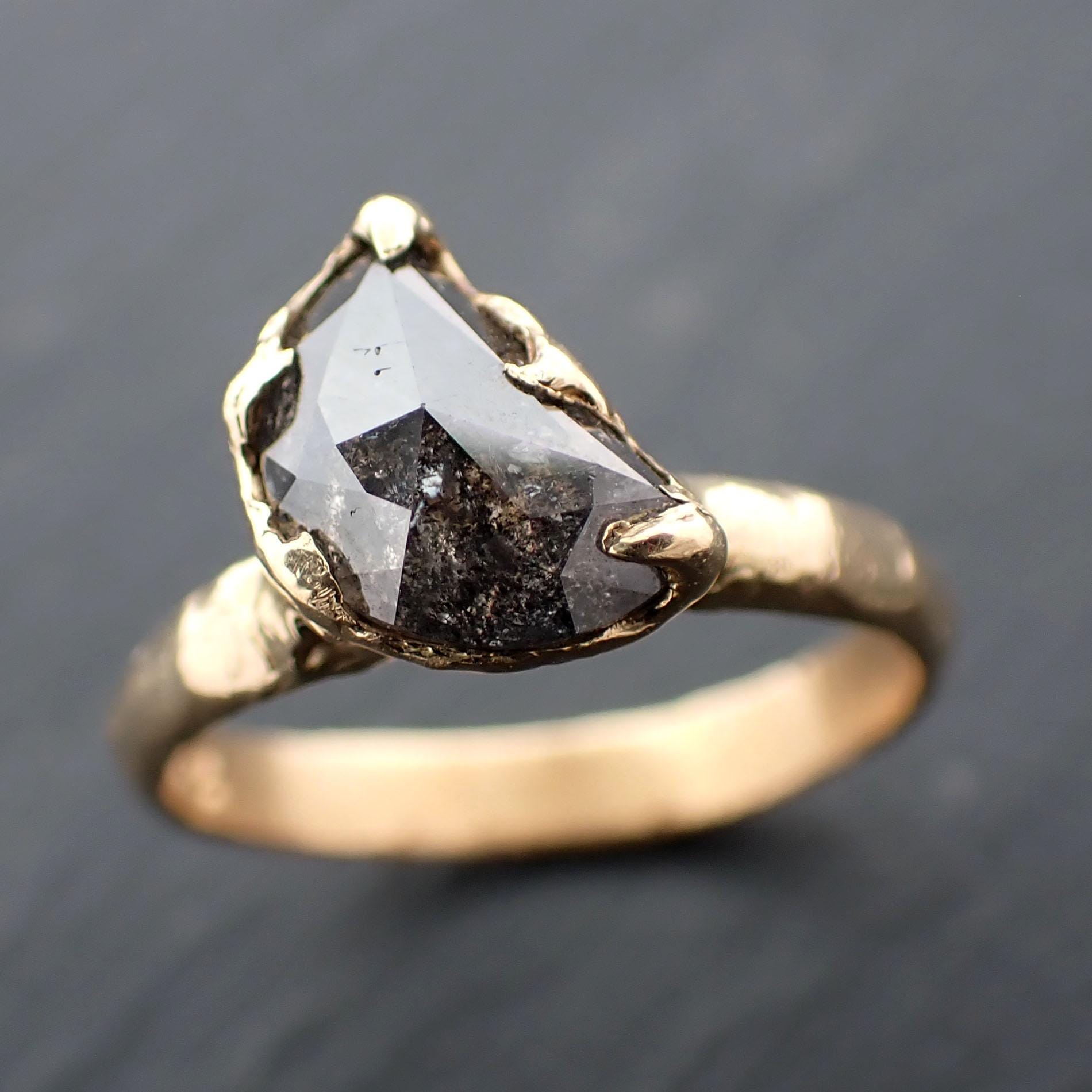 Faceted Fancy cut Salt and pepper Half Moon Diamond Engagement 18k Gold Solitaire Wedding Ring byAngeline 3560