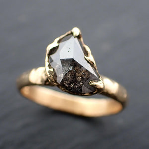 Faceted Fancy cut Salt and pepper Half Moon Diamond Engagement 18k Gold Solitaire Wedding Ring byAngeline 3560