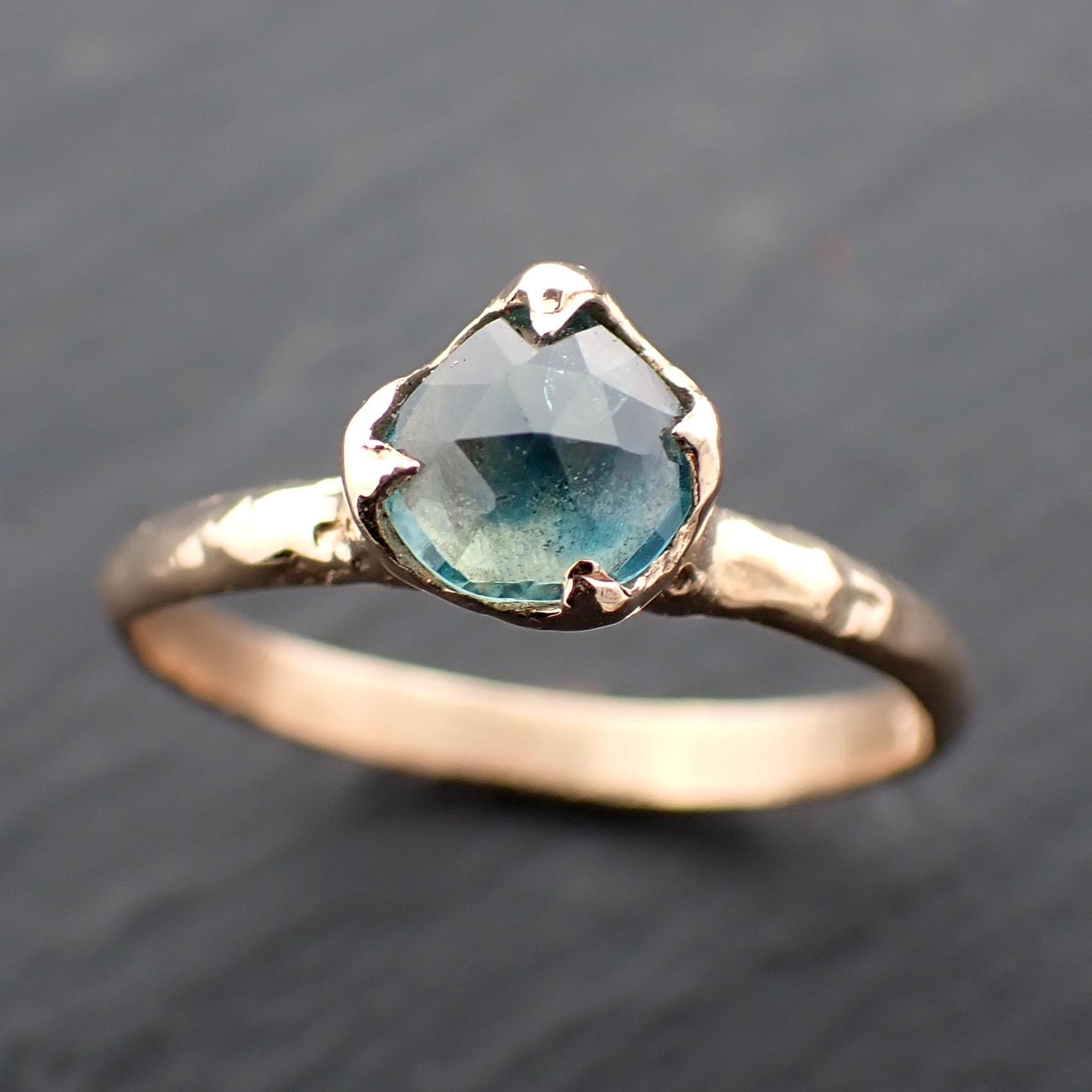 Fancy cut Montana blue green Sapphire 14k Yellow gold Solitaire Ring Gold Gemstone Engagement Ring 3561