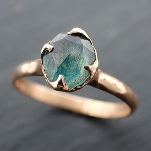 Fancy cut Montana blue green Sapphire 14k Yellow gold Solitaire Ring Gold Gemstone Engagement Ring 3562